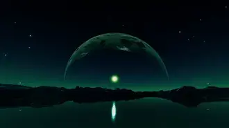 science fiction full moon in the northern lights