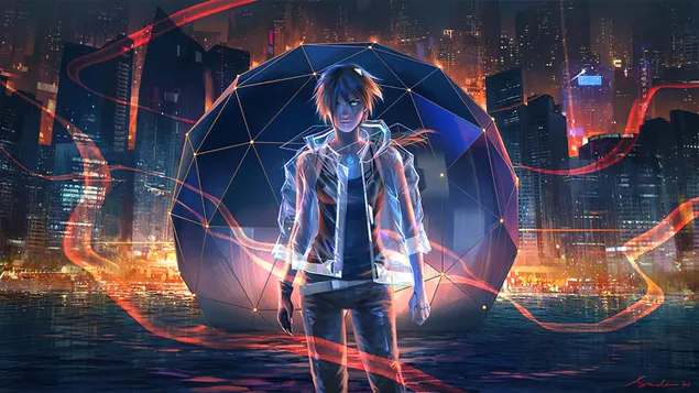 Scifi Anime Boy City Art unduhan
