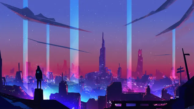 Hình nền Đêm thành phố khoa học viễn tưởng 4K