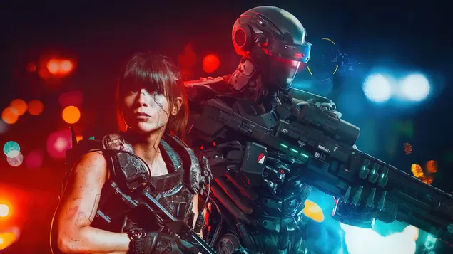 SciFi-Mädchen-Soldat 4K Hintergrundbild
