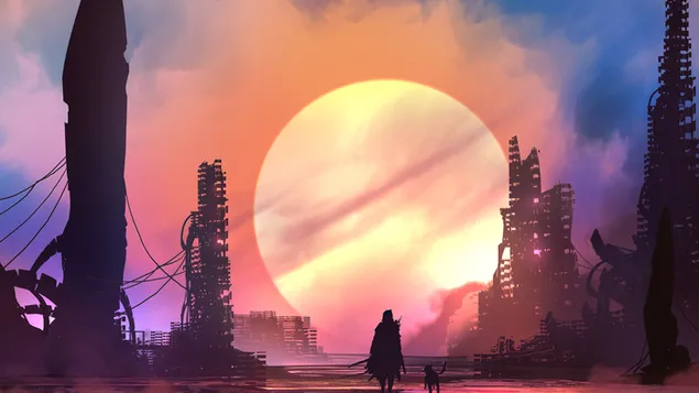 Silueta de ciencia ficción 8K fondo de pantalla