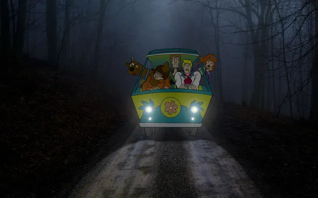 Scooby-Doo máquina misteriosa noche bosque árboles luces