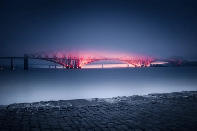 Écosse, Forth Bridge, Nuit, Brouillard bridge, Ville 4K fond d'écran