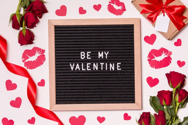 Sé mi alfombrilla de nota de San Valentín - con rosas, corazones y caja de regalo