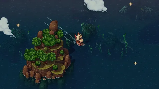 Sea of ​​Stars videogame screenshot boot die mensen overzet