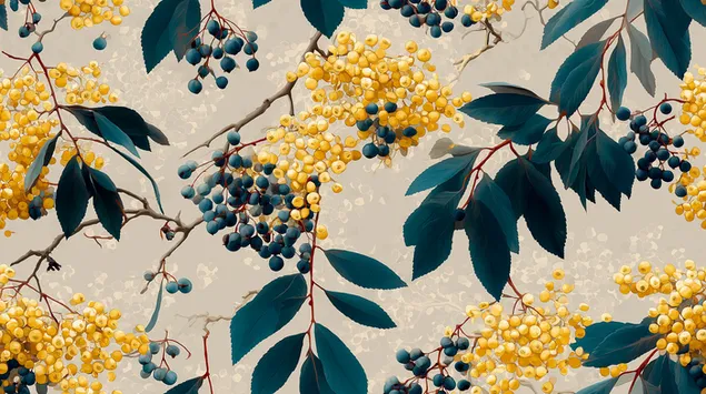 Tapeta Bezešvý květinový vzor s hrozny bobulí a listí 2K