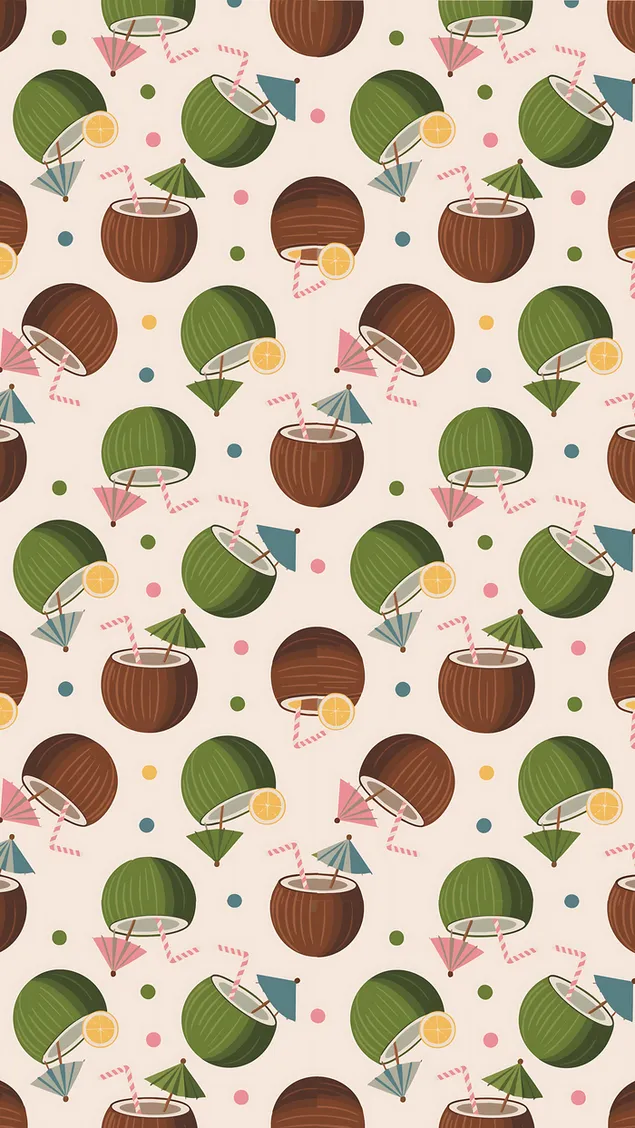 Bešavni uzorak tropskih pića od kokosa sa šarenim kišobranima i slamkama 6K pozadina