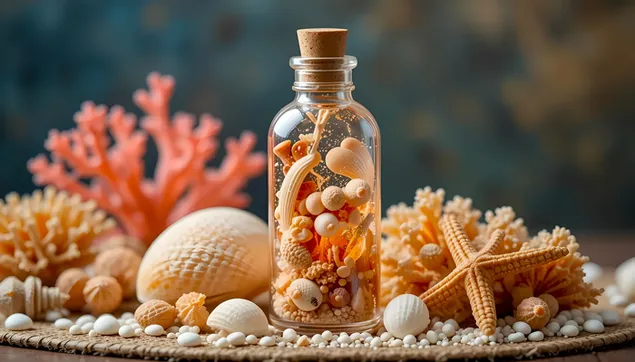 muat turun kerang dalam botol: hiasan pantai & harta laut