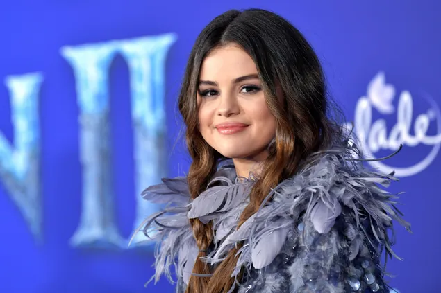 selena gomez in ihrem grauen, pelzigen outfit, bevor sie an einem abend teilnimmt herunterladen