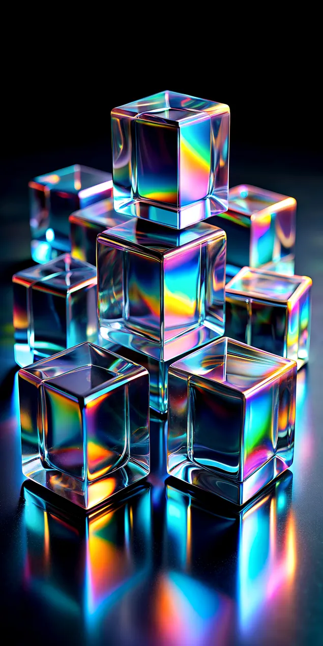 polopruhledne holograficke tonove kostky na hlubokem cernem pozadi stahnout