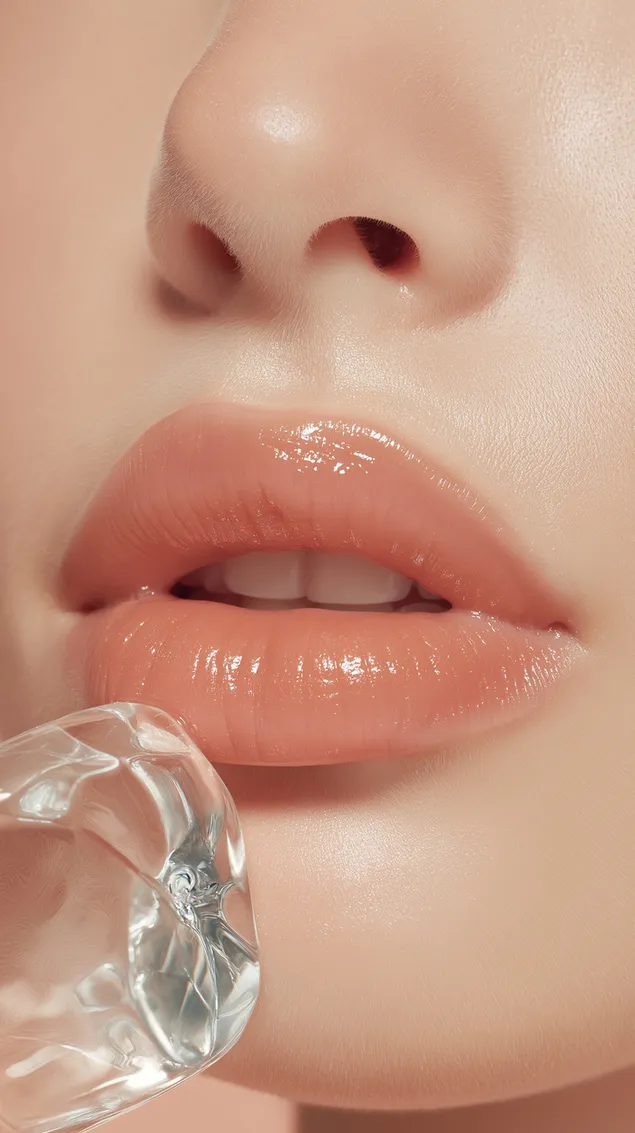 sensuelt naerbillede af skinnende, hydrerede laeber og en iskold terning download