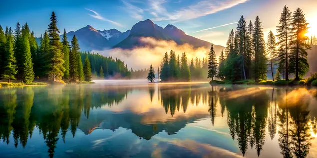 serene alpine lake bei sonnenopgang, eng roueg bierg reflexioun eroflueden