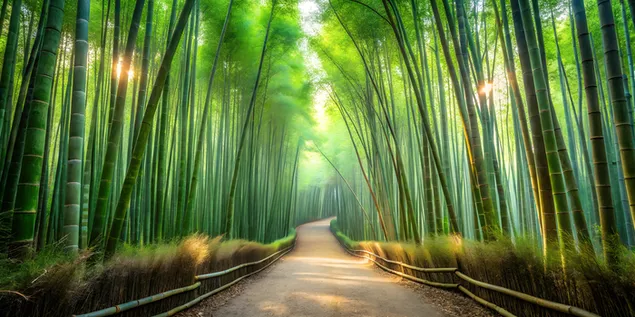 郁郁葱葱的森林中宁静的竹林 4K 壁纸