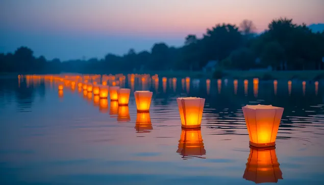 Fenerë të qetë lundrues mbi ujë në muzg 4K sfond