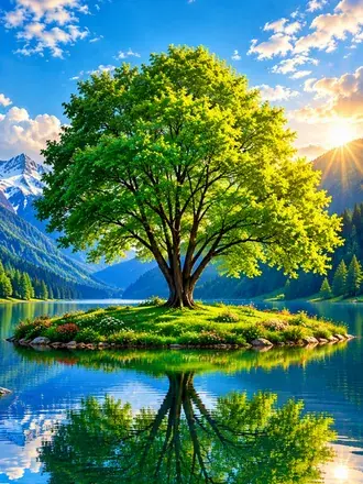 serene mountain lake tree download