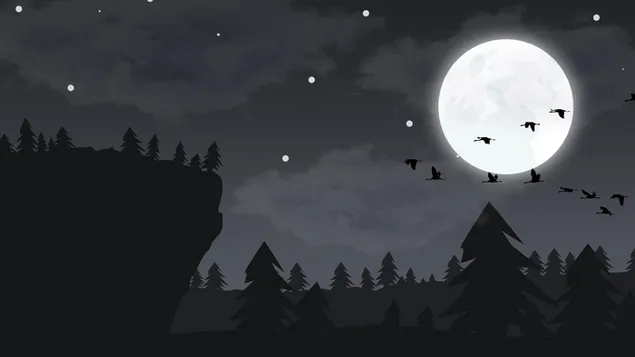 nightscape serene le gealach ban glowing thar sleibhte dorcha agus crainn ioslodail