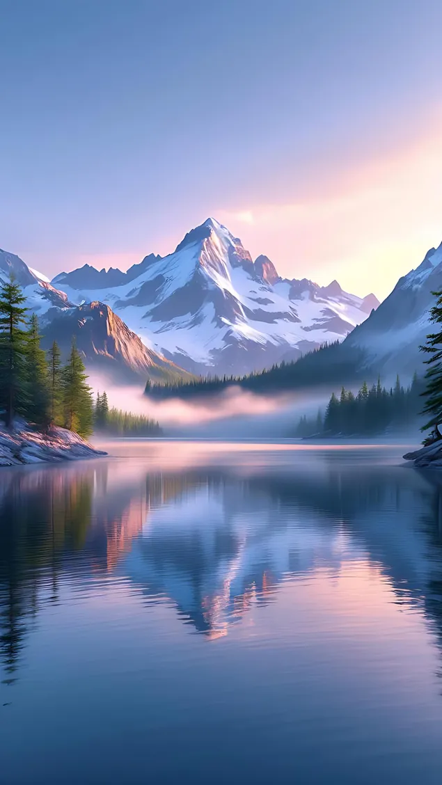 mirni odraz jezera u snjeznim planinama preuzmi