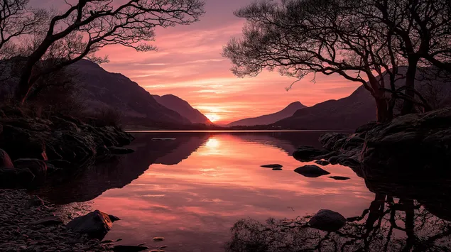 Fredfyldte Solnedgangssø 2K baggrundsbillede