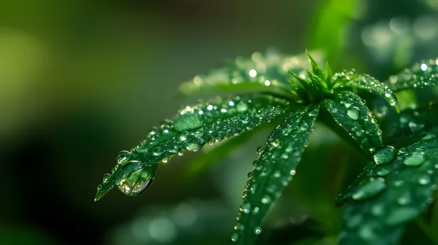 pokoj v kvapkach: makro prieskum listia zatazeneho rosou stiahnut