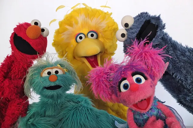 Páipéar balla Sesame street elmo abby cadabby fianán ollphéist rosita agus éan beag bídeach4K