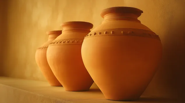 muat turun set balang tembikar yang anggun dengan jalur hiasan