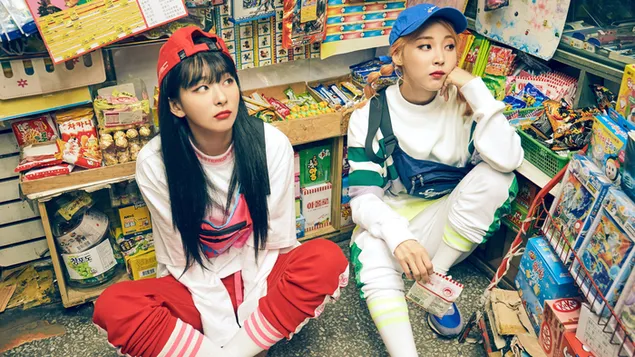 Seulgi su Moonbyul (Red Velvet X Mamamoo) 4K ekrano užsklanda