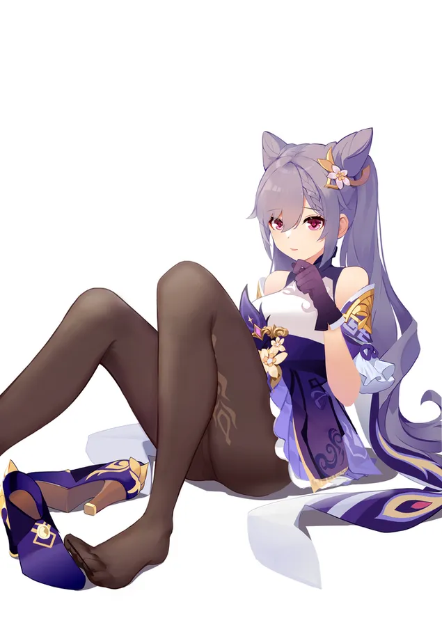 Сексуальный Кэцин лежит на полу (Ganshin Impact) 2K обои