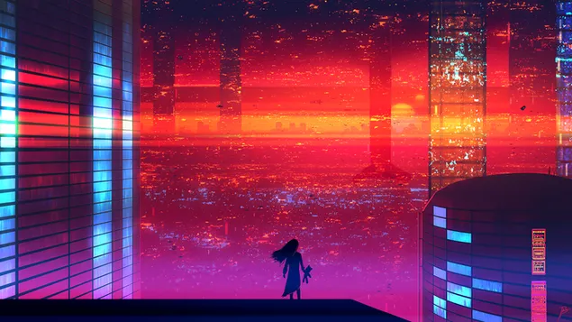 Sombra de la ciudad cyberpunk de la chica solitaria descargar