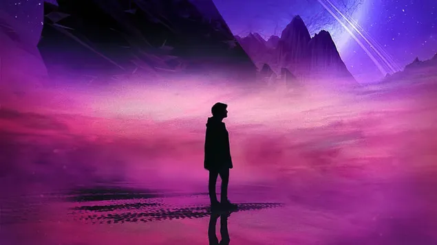 צל של עולם ניאון בחור בודד 4K טפט