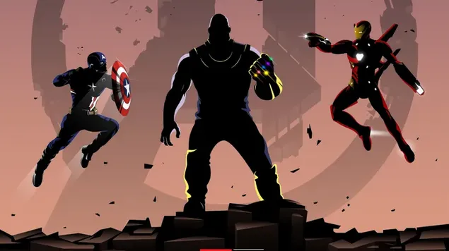 Tamsus Geležinio žmogaus ir Kapitono Amerikos kovos su Thanos vaizdas 2K ekrano užsklanda