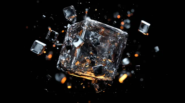 Gebrach Abstrakt Cubes Schwammen op enger schlanker schwaarzer Uewerfläch 8K Tapeten