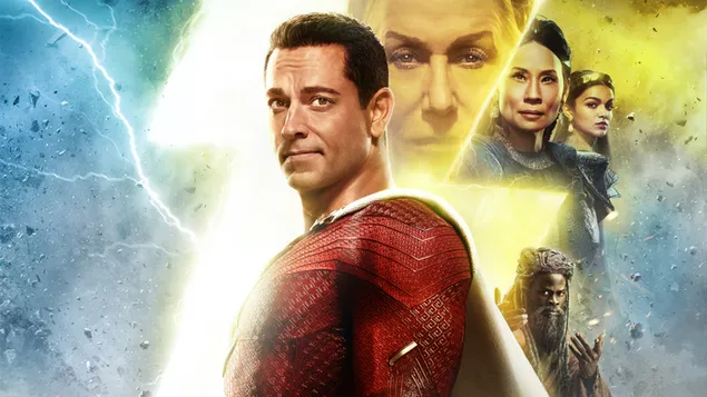 Shazam! Filmo „Dievų įniršis“ DC plakatas 4K ekrano užsklanda
