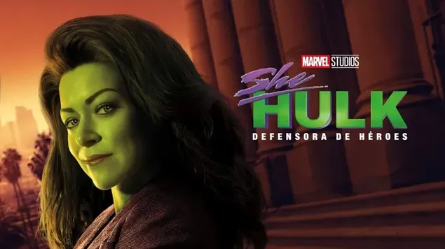 Poster filma She-Hulk, duga tamna kosa, zelena koža, ženski lik 2K pozadina