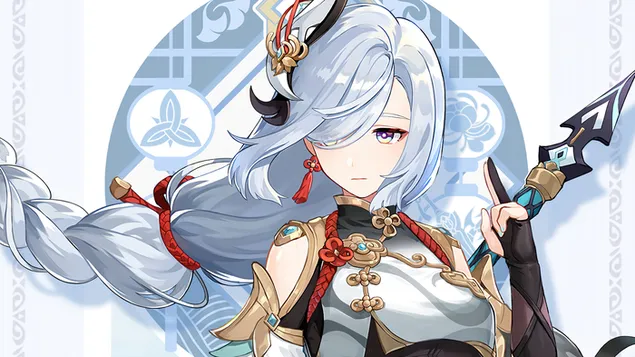 Shenhe (Watak Polearm) | Genshin Impact [Permainan Video Anime] 4K kertas dinding