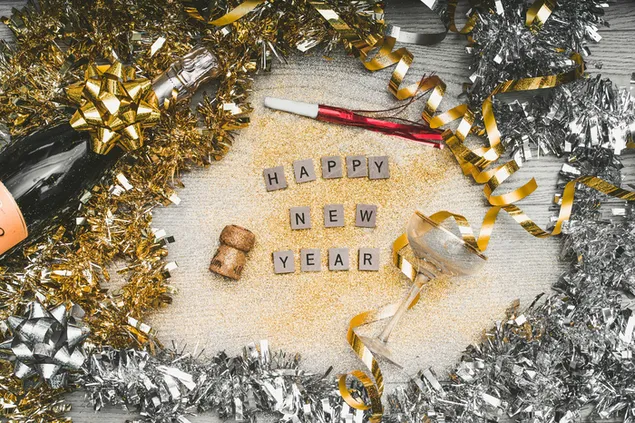 飾りのあるテクスチャの上に新年あけましておめでとうございます正方形の文字
