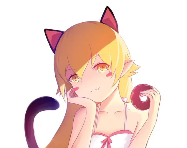 Taustpilt Shinobu Oshino sööb sõõrikud 2K