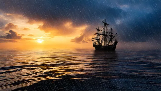 ספינה סילואט עם גשם 2K טפט