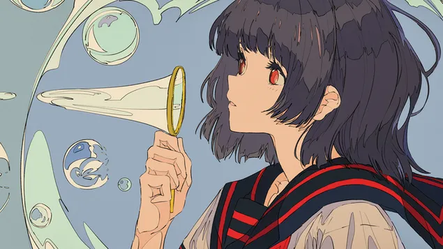 Gadis berambut pendek bermain buih 4K kertas dinding