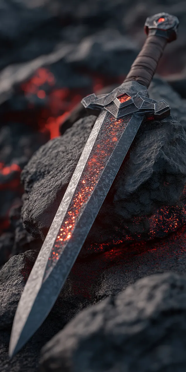 trumpas kardas su zerincia gelezte, gulintis ant nelygaus uolos pavirsiaus atsisiusti