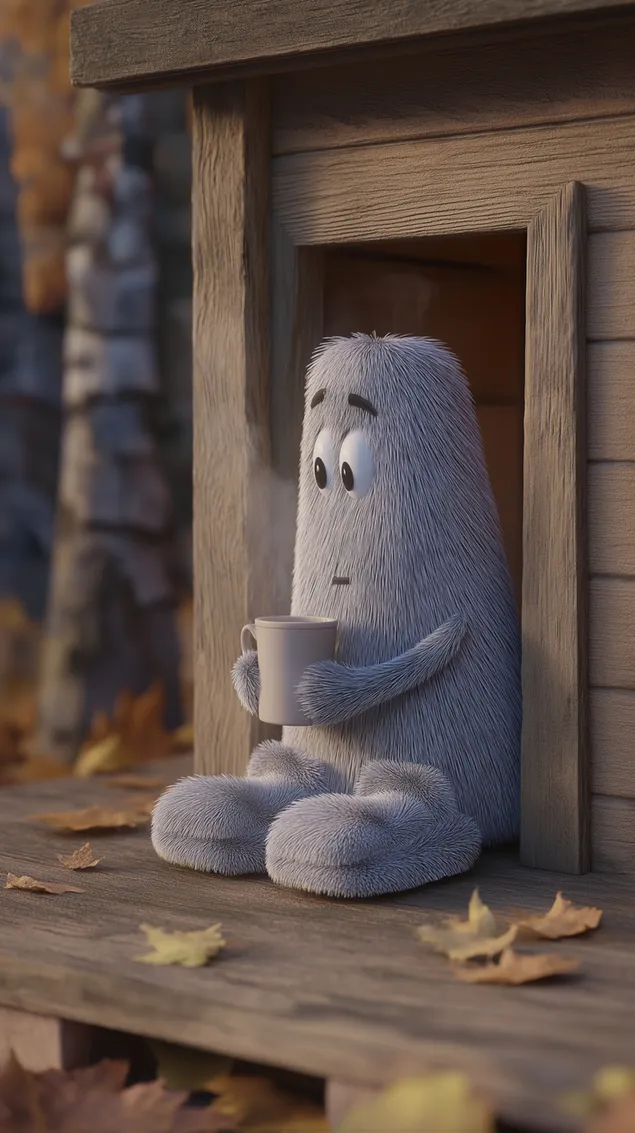 fantome timide et flou avec une tasse sur un porche rustique en automne telechargement