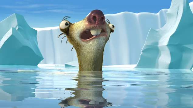 Sid dari film zaman es di air di gletser 2K wallpaper
