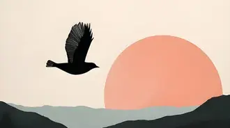Tapeta Silueta ptáka v letu s minimalistickým západem slunce 2K
