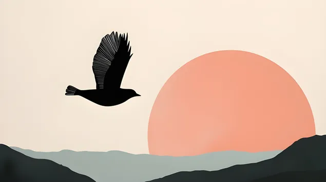 צללית של ציפור בטיסה עם שקיעה מינימליסטית 2K טפט