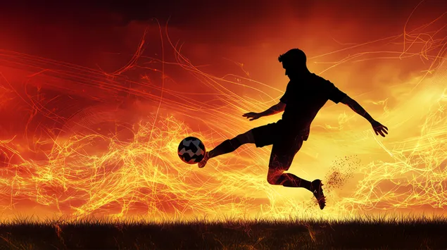 Silueta d'un jugador de futbol amb moviment dinàmic de puntada 8K fons de pantalla