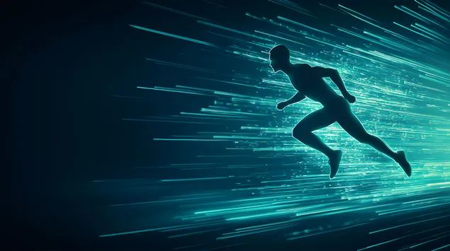 Silueta d'un velocista amb pistes de moviment futuristes 8K fons de pantalla