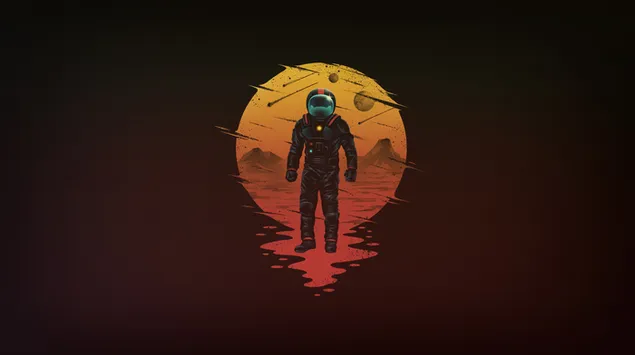 silueta, de, astronauta, delante de, fondo marrón 2K fondo de pantalla