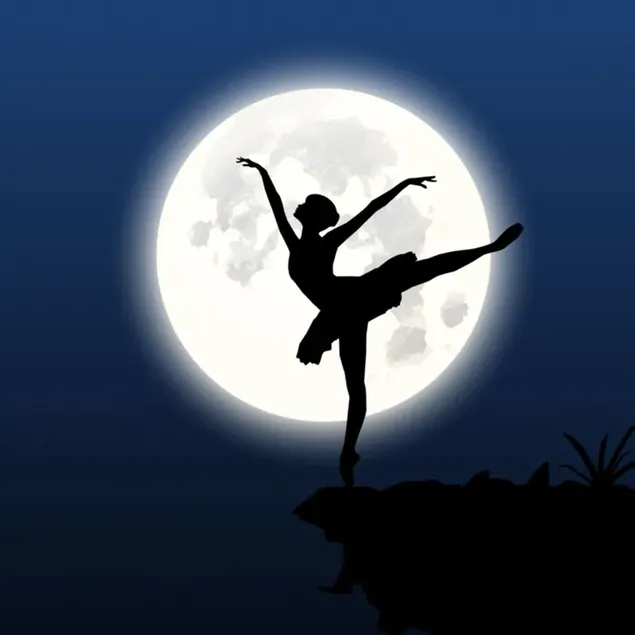 Silueta de una hermosa bailarina bailando a la luz de la luna llena descargar