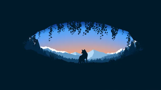 シルエット狼と風景 - ミニマリスト 4K 壁紙