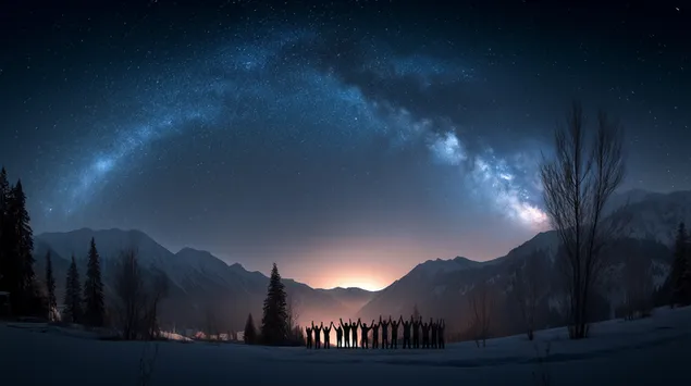 siluete ispod ogromnog nebeskog prostranstva u sumrak preuzmi