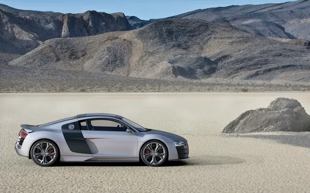 Silver Audi RS8 and desert